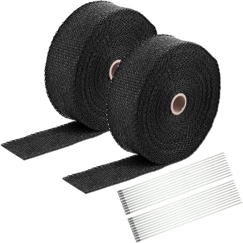 SUPERFASTRACING 2 Roll 2" x 50' Exhaust Heat Wrap Roll Fiberglass for Motorcycle Manifold Header Pipe Heat Wrap Tape Black (will lose color) - Image 1